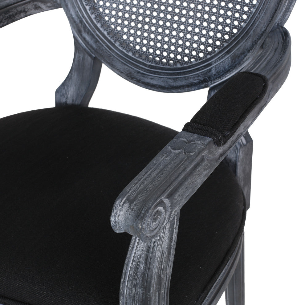 Comisky Fabric Upholstered Wood and Cane Expandable 7-Piece Dining Set, Gray/Black