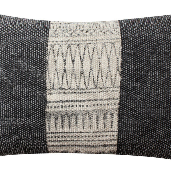 Benzara BM200576 12 x 20 Cotton Dhurri Pillow with Kilim Pattern, Gray and White