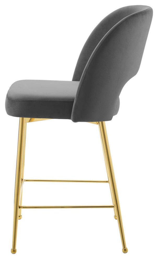 Counter Stool Chair, Velvet, Metal, Dark Gray, Modern, Bar Pub Cafe Bistro