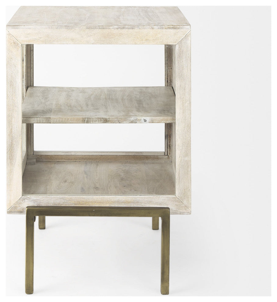 Rustic Weathered White and Gold Shadowbox Cabinet