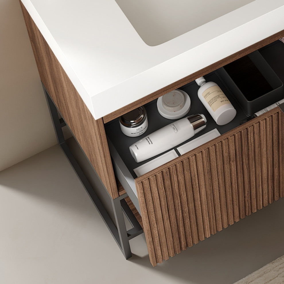 Plywood Freestanding Bathroom Vanity Set with Integrated Acrylic Sink, Walnut, 36in