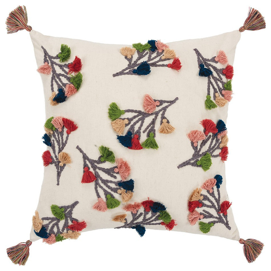 Multicolored Botanical Stemwork Throw Pillow