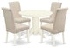 5Pc Dining Set, Round Room Table, Four Parson Chairs, Cream Fabric, White