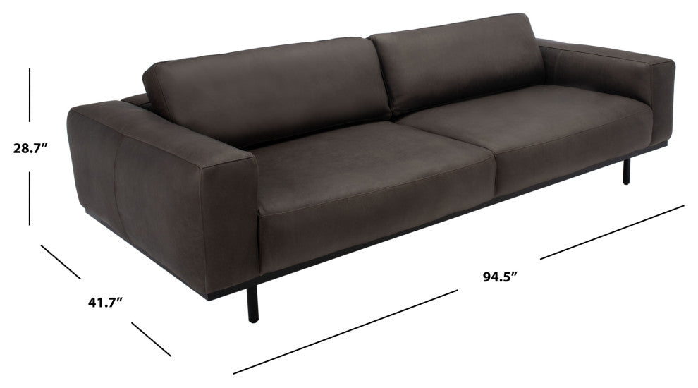 Safavieh Couture Elyssa Leather Sofa, Graphite