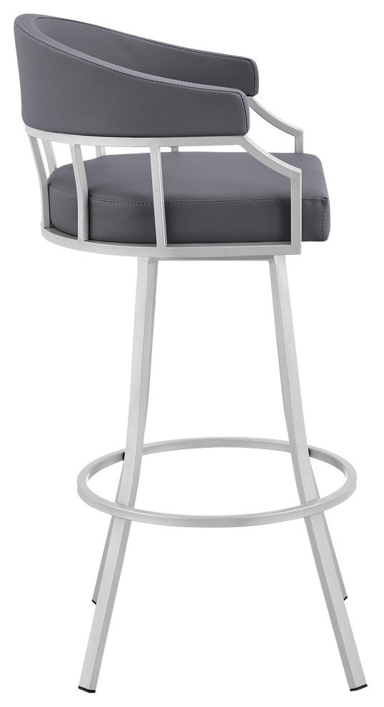 Palmdale Swivel Faux Leather Stool, Silver/Slate Gray, 30" Counter Height