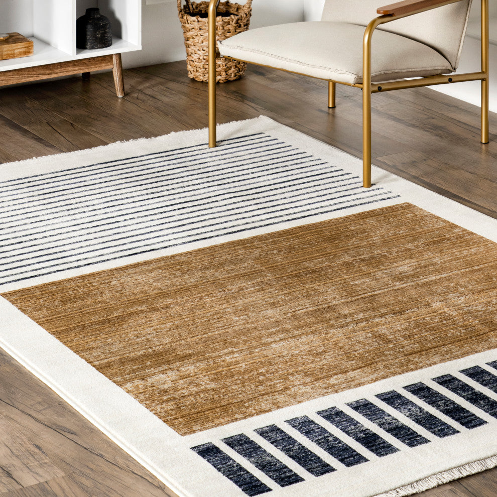 Nuloom Keeva Modern Striped Fringe Rug, Beige 8''10"x13''