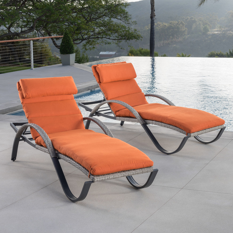 Cannes 2 Piece Aluminum Outdoor Patio Chaise Lounge Chairs, Tikka Orange