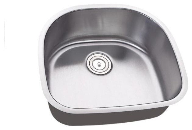 23" Stainless Steel Undermount D-Bowl Kitchen Island/Bar Sink, 16 Gauge