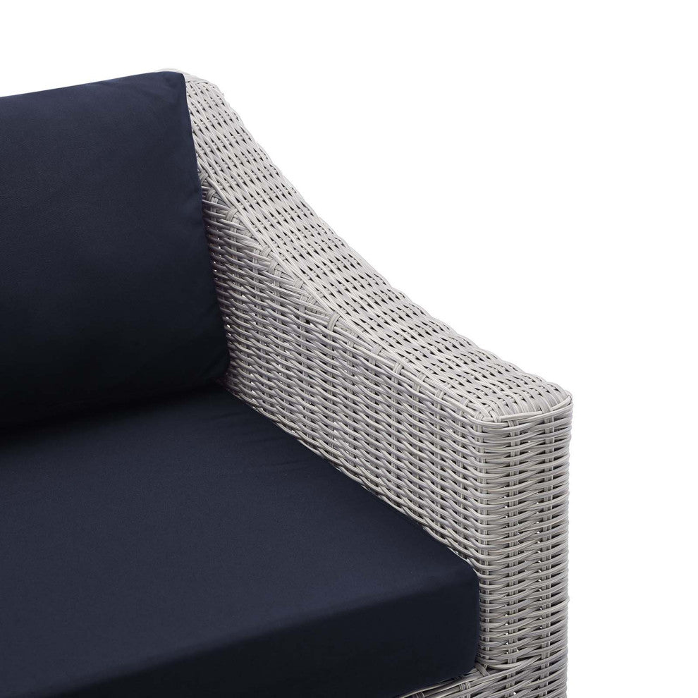 Lounge Chair, Sunbrella, Rattan, Wicker, Gray Blue Navy, Modern, Outdoor