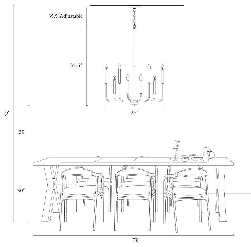 LNC 8-Light Antique/Vintage Finish Modern Candlestick Chandelier 36"H, Gold
