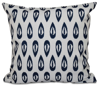Ikat Tears, Geometric Print Pillow, Navy Blue, 26"x26"