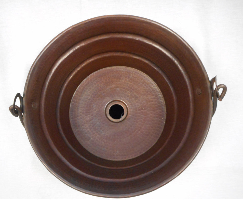 15" Round Copper Vessel BUCKET Sink with Green Distressed Exterior