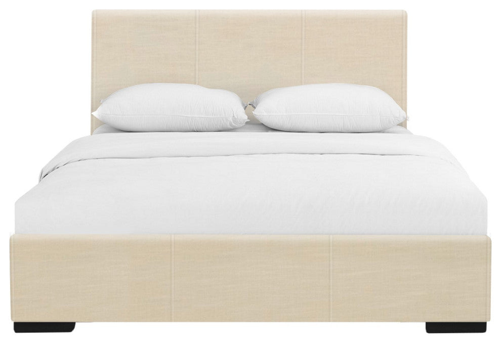 Beige Upholstered Queen Platform Bed