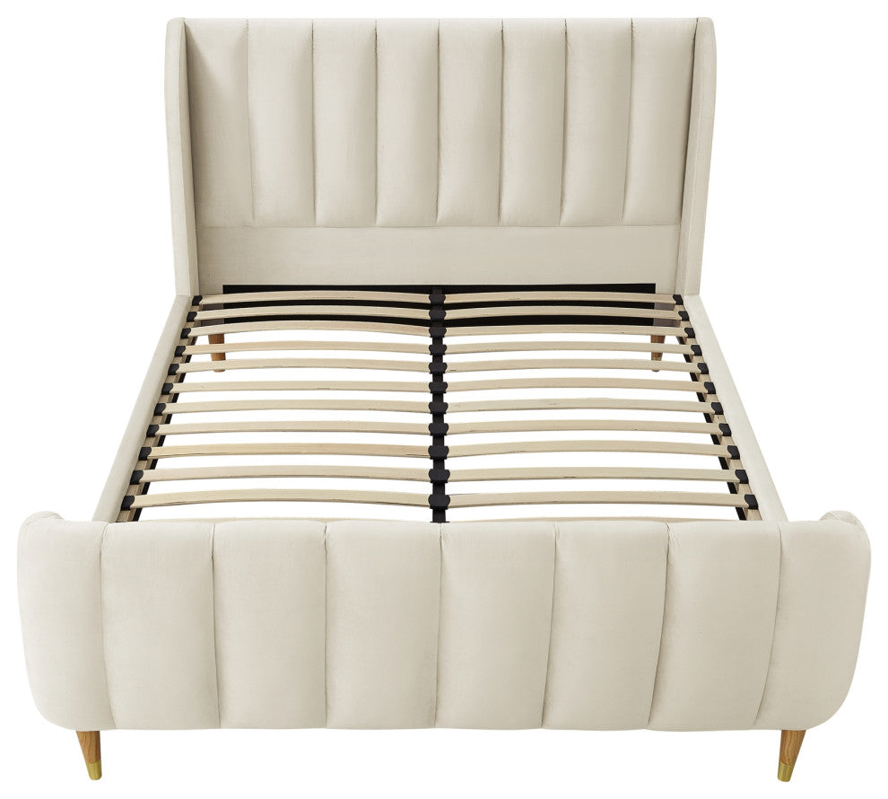 Loft Lyfe Eliyahu Bed Upholstered, Beige Velvet King