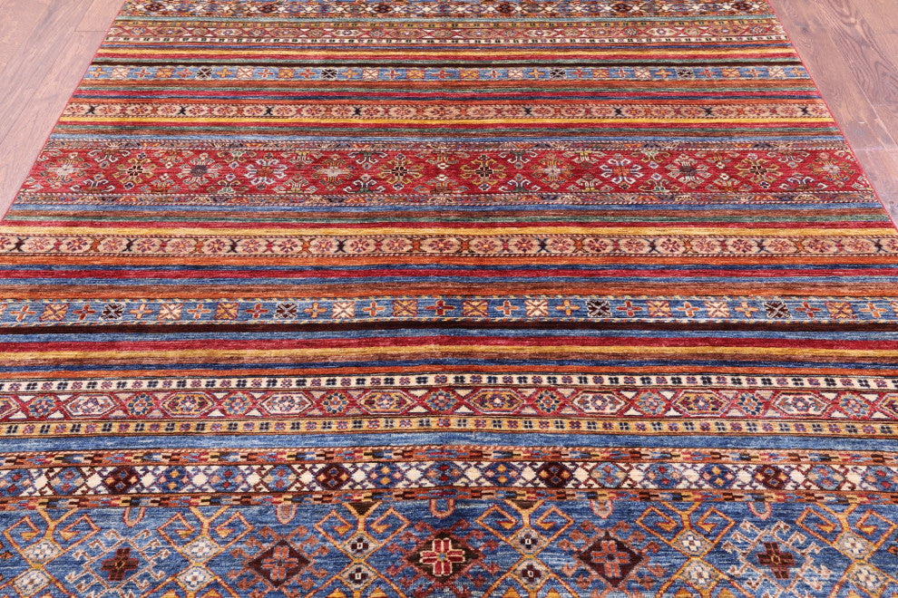 Super Kazak Khorjin Handmade Wool Rug 6' 8" X 9' 9" Q11124