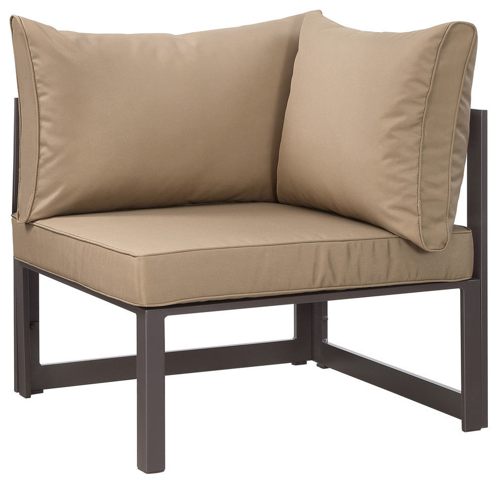 Modern Urban Contemporary Outdoor Patio Sectional Sofa, Mocha Fabric, Set of 6