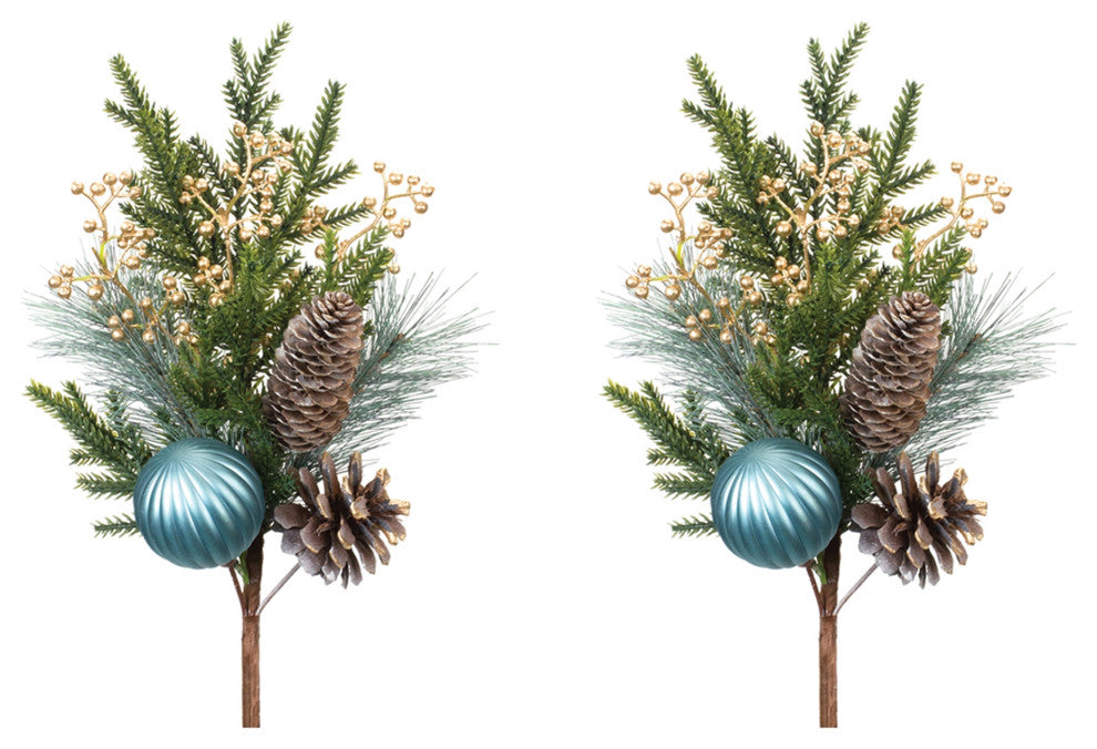 Pine Spray With Ornament, Set of 2
