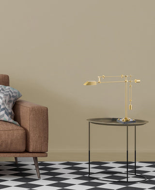 1-Light Brass Iron LED Table Lamp With A Shade And  A Black Alabaster Base