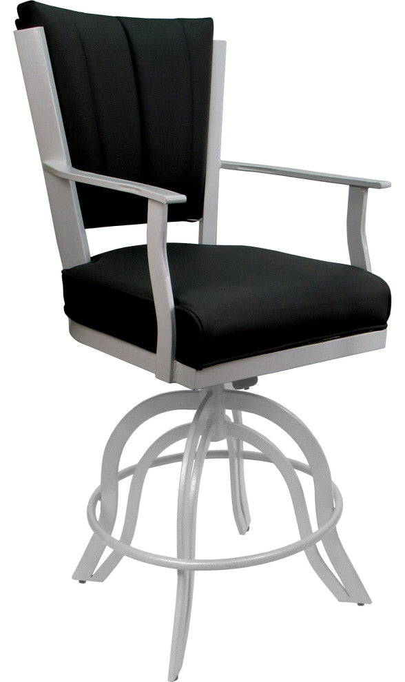 Leather Swivel Tilt Metal Bar Stool - Montana on A-Base, Black Leather on White, 30"
