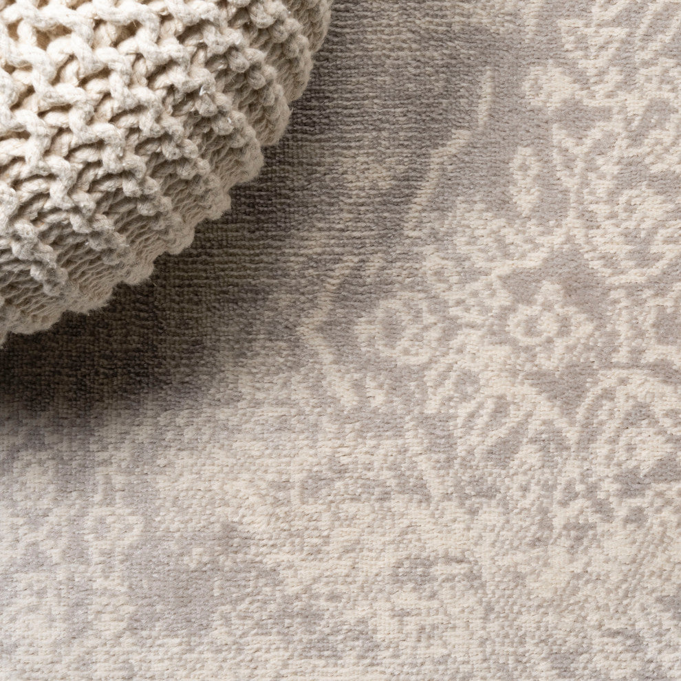 Alhambra Ornate Medallion Modern Runner Rug, Ivory, 8'x10'