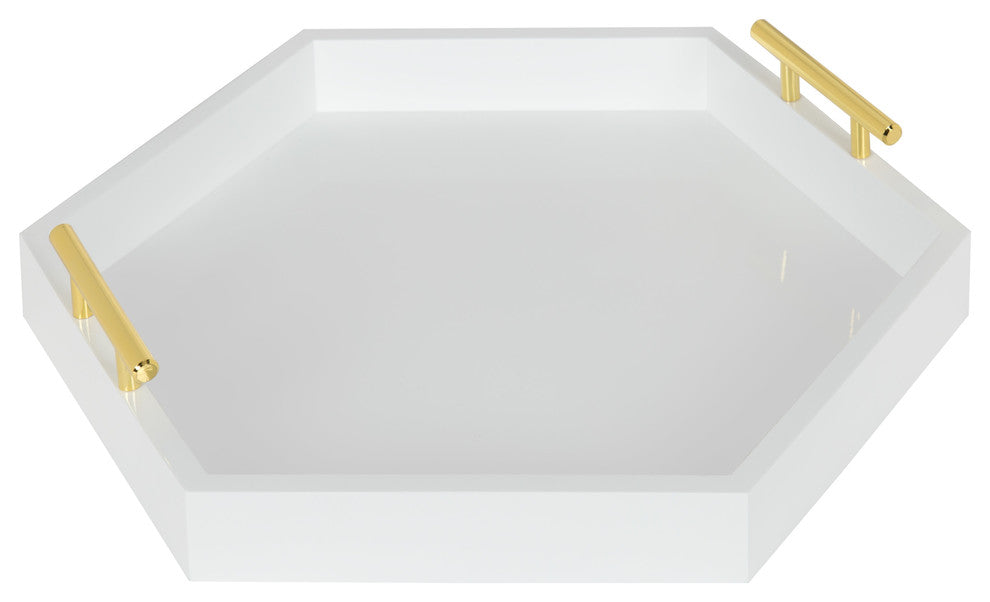 Lipton Hexagon Decorative Tray with Metal Handles, White, Gold
