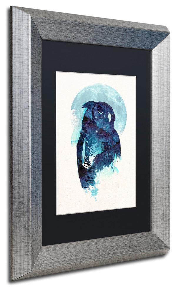 Robert Farkas 'Midnight Owl' Art, Silver Frame, Black Mat, 14x11