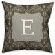 E Dark Gray Damask Monogram Spun Poly Pillow, 18x18