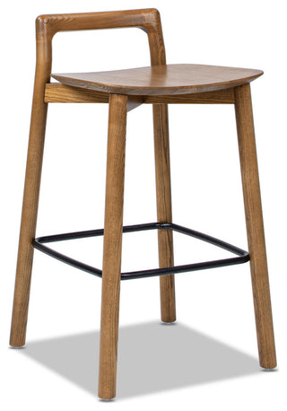 Sven 26.5" Low Back Solid Ash Wood Counter Stool, Dark Brown Walnut
