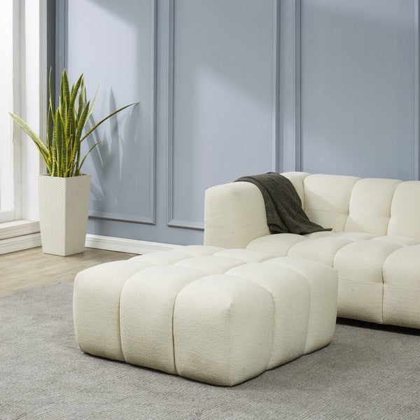 Safavieh Couture Petryna Boucle Tufted Ottoman Creme