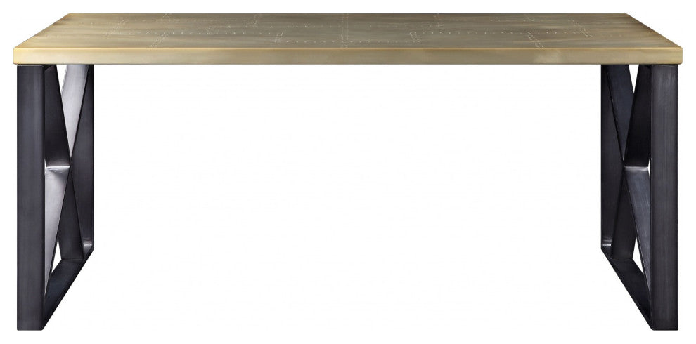 31" X 34" X 70" Aluminum, Metal, and Engineered Wood Desk, Gold Aluminum