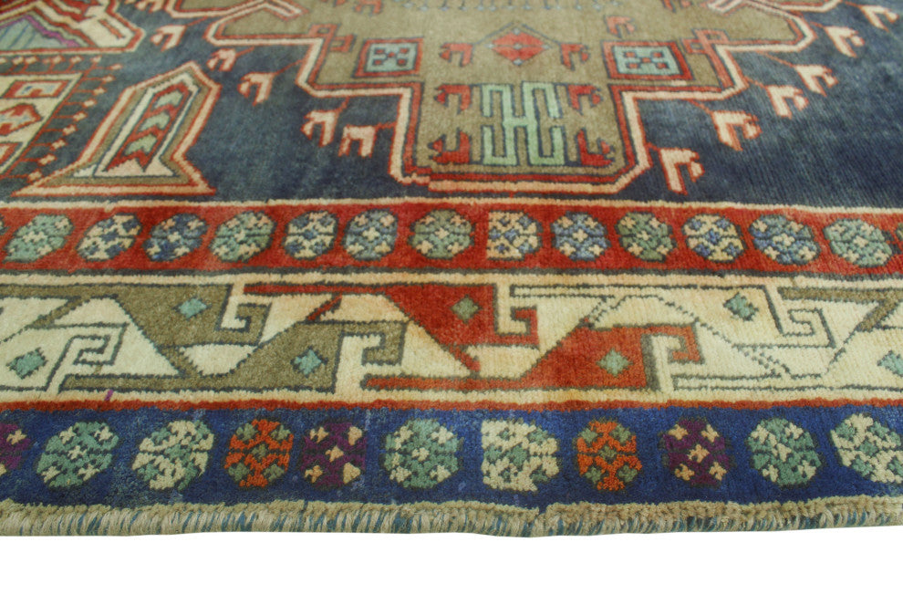 Semi-Antique Borden Navy/Rust Runner, 4'10x10'1