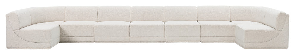 Ollie Black Boucle Fabric U-Shaped Modular Sectional, Cream, 9-Piece: 7 Armless Chair, 2 Corner Chair