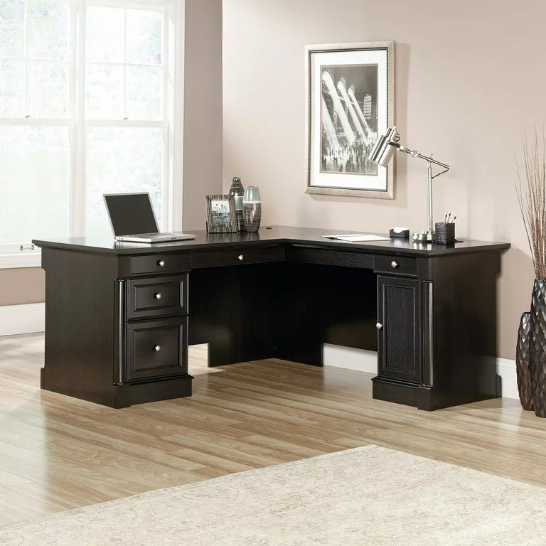 Traditional Desk, Single Door Cabinet & Drawers With Framed Accents, Wind Oak