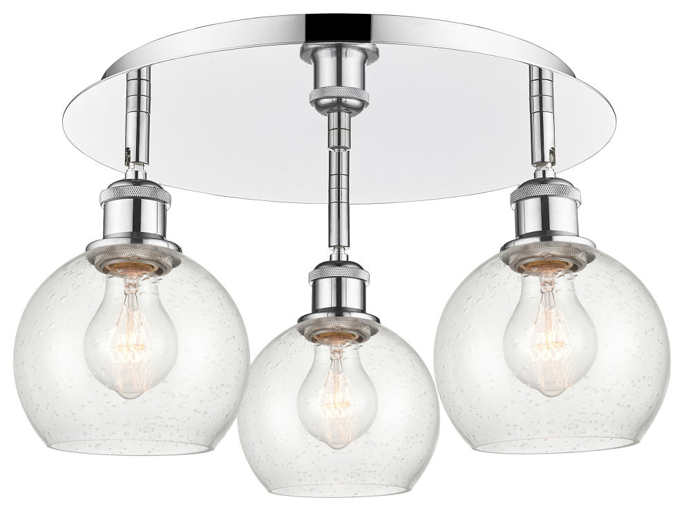 Athens-3 Light 18" Flush Mount-Polished Chrome, Seedy Glass Shade