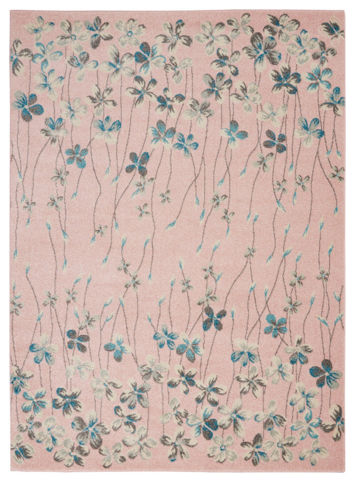Bohemian Area Rug, Polypropylene With Floral Pattern, Pink, 6' X 9