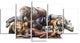 Animals on White Background, Abstract Canvas Art Print, 60"x32", 5 Panels