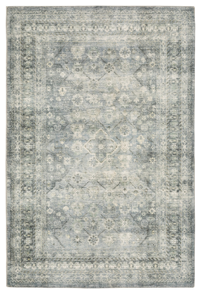 Sanjay Distressed Floral Blue/Ivory Microfiber Area Rug, 2'x8'