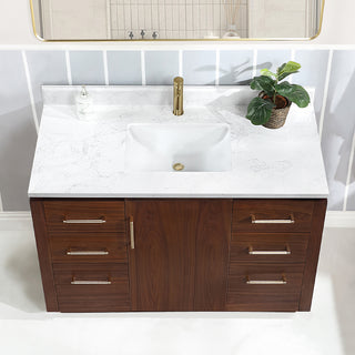 San Bath Vanity with Stone Top, Natural Walnut, 48", Single Vanity, No Mirror