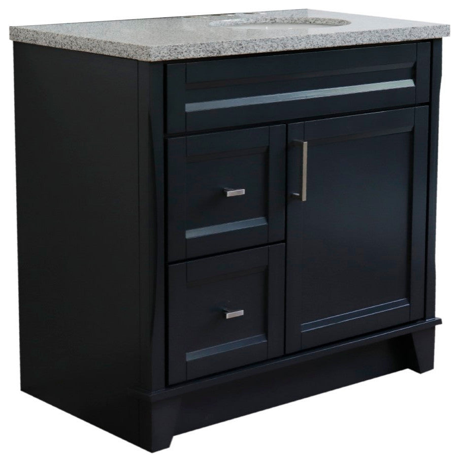 37" Single Sink Vanity, Dark Gray Finish With Gray Granite