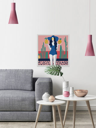 "Holding Pineapples" Framed Painting Print, 32"x32"