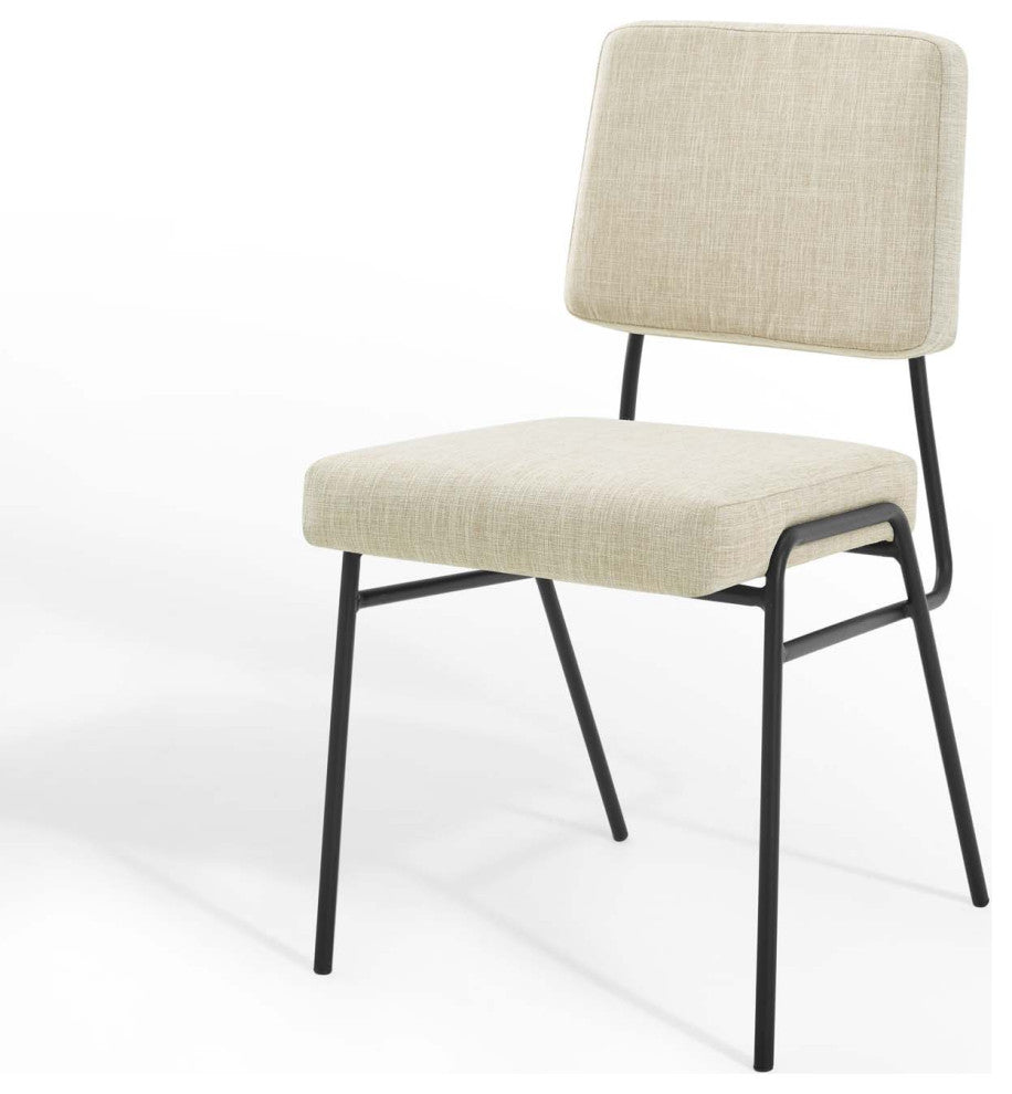 Side Dining Chair, Fabric, Metal, Black Beige, Modern, Cafe Bistro Restaurant