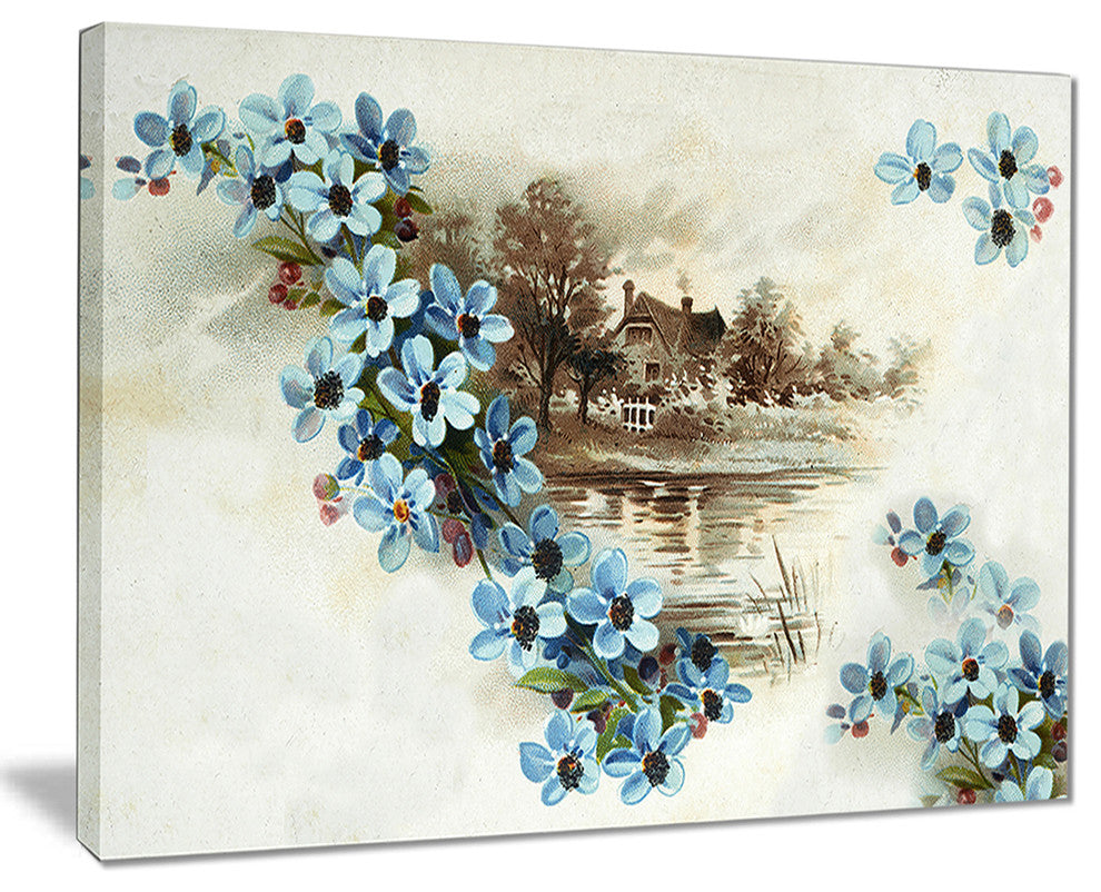 "Blue Flowers Illustration" Digital Floral Art Canvas Print, 20"x12"