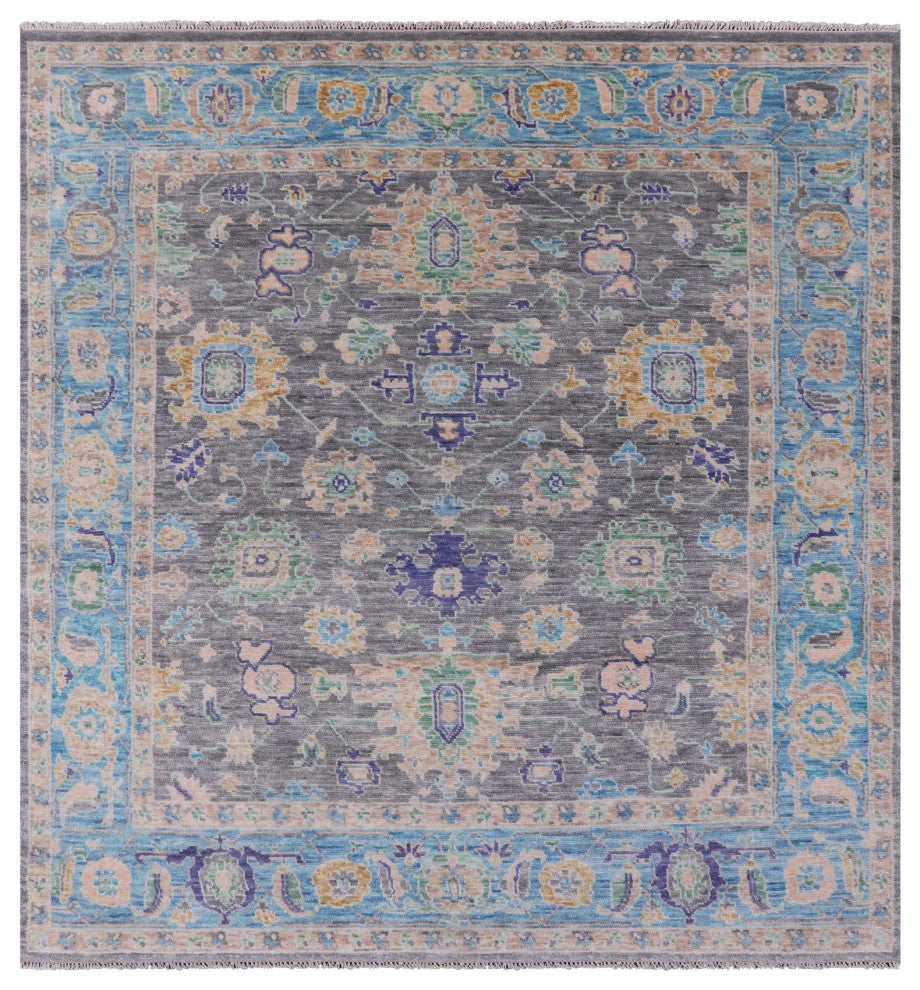 8' Square Handmade Turkish Oushak Wool Rug - Q13440