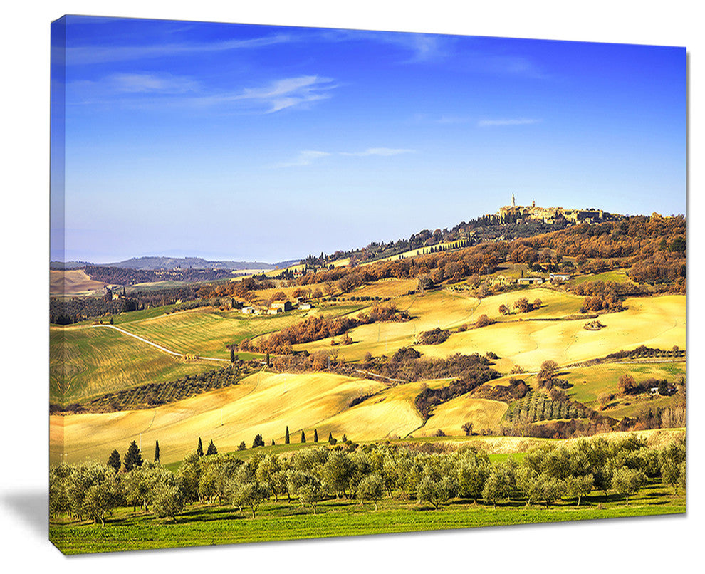 "Pienza Medieval Village Italy" Landscape Wall Art Print, 20"x12"