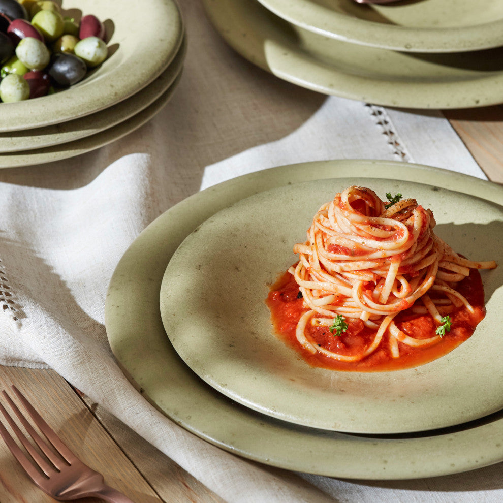 Porto by Porto by Stone Lain Aro Stoneware Dinnerware Set, Green Matte, 24-Piece