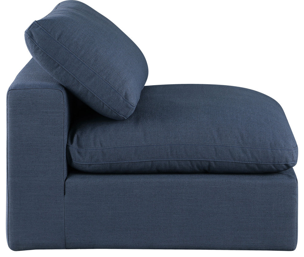 Comfy Beige Linen Textured Fabric Modular Chair, Navy, Linen Textured Fabric, Armless Chair