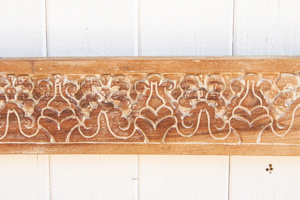 Whitewash Carved Teak Wall Panel