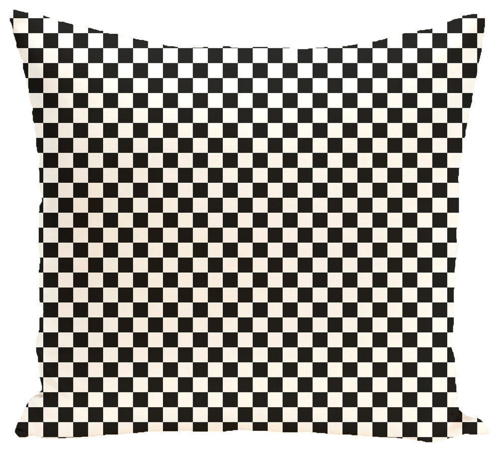 Gingham Check Geometric Print Pillow, Black, Grey, 16"x16"
