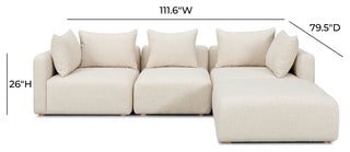 Hangover 4-Piece Upholstered Modular Sectional, Cream Textured Fabric