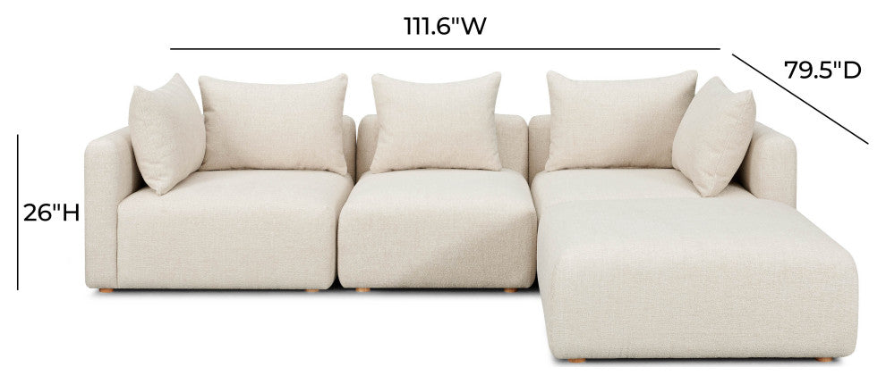 Hangover 4-Piece Upholstered Modular Sectional, Cream Textured Fabric